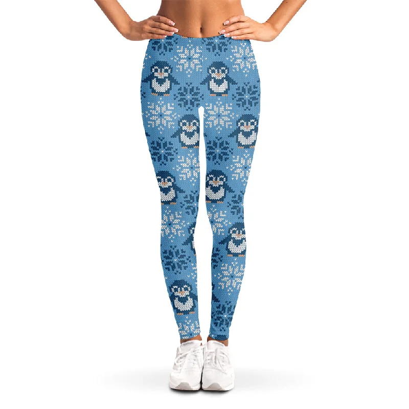 Take Advantage Snowy Penguin Knitted Pattern Print Women's Leggings