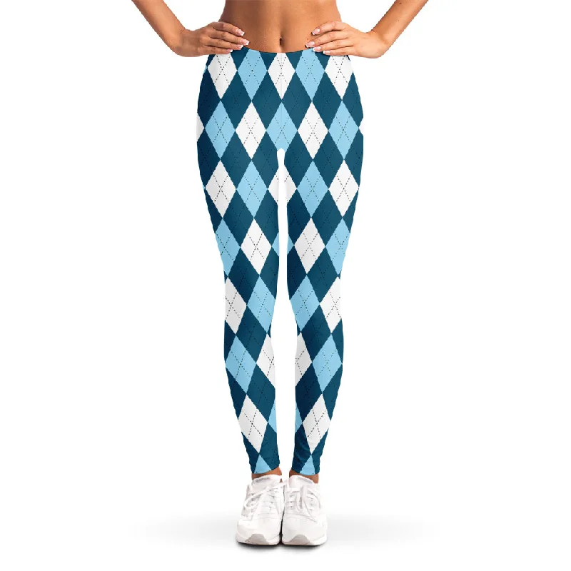 Special Price Soft Blue Argyle Pattern Print Women's Leggings