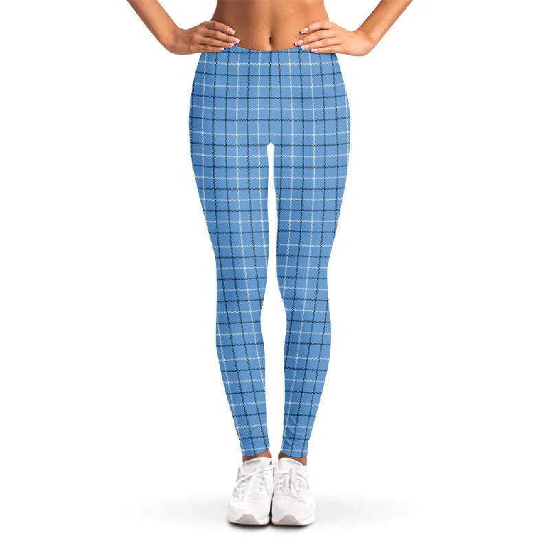 Online Only Solf Blue Tattersall Pattern Print Women's Leggings