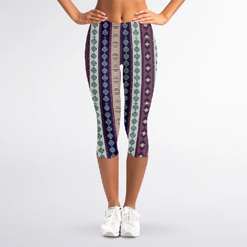 While Supplies Last Southwestern Stripe Pattern Print Women's Capri Leggings