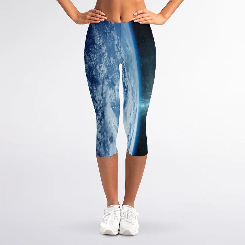Special Offer Space And Earth Print Women's Capri Leggings