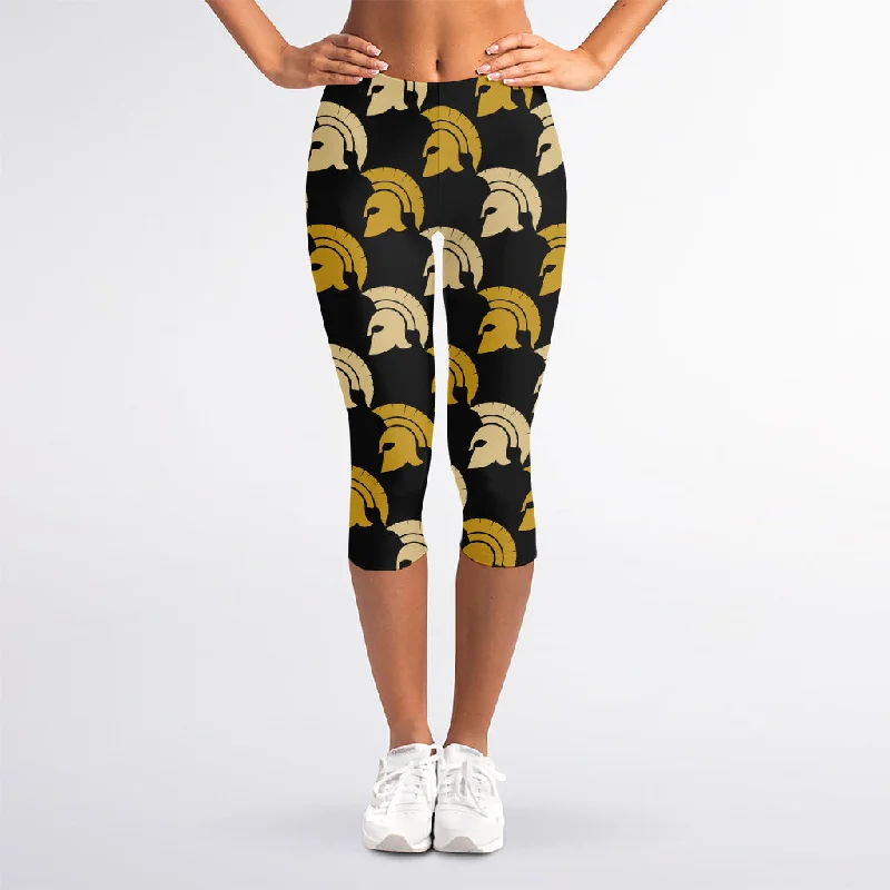 Clearance Sale Spartan Warrior Helmet Pattern Print Women's Capri Leggings