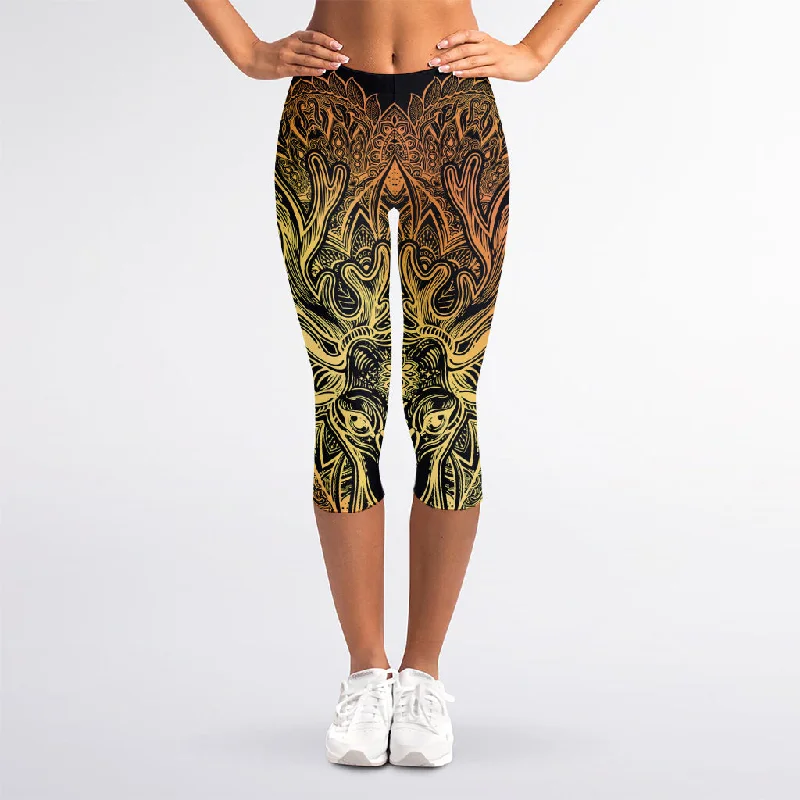 Quick Sale Spiritual Deer Mandala Print Women's Capri Leggings