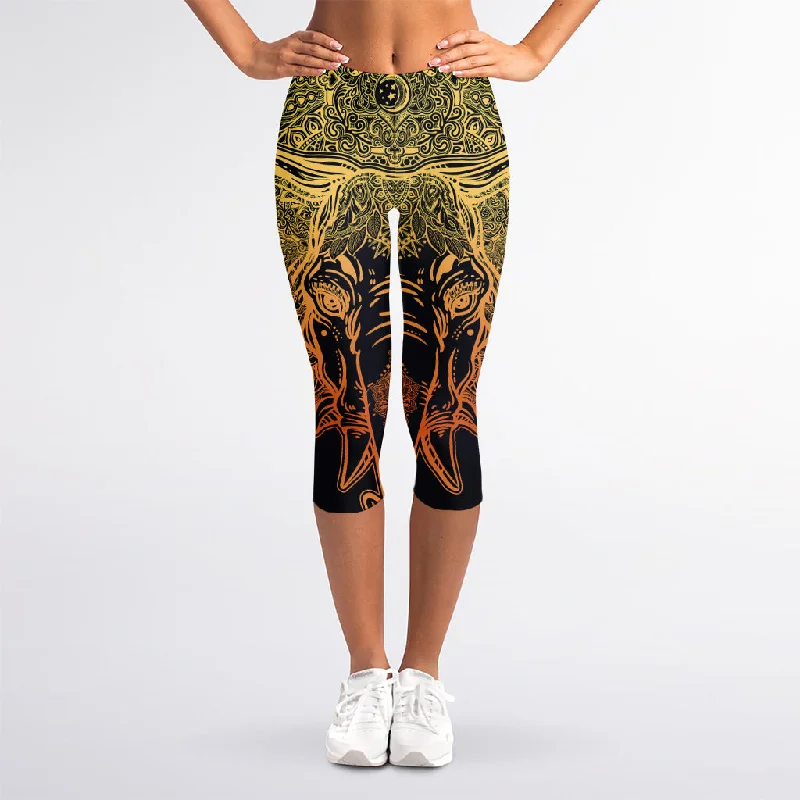 Price Cut Spiritual Elephant Mandala Print Women's Capri Leggings