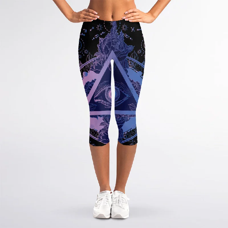 Online Only Spiritual Eye of Providence Print Women's Capri Leggings