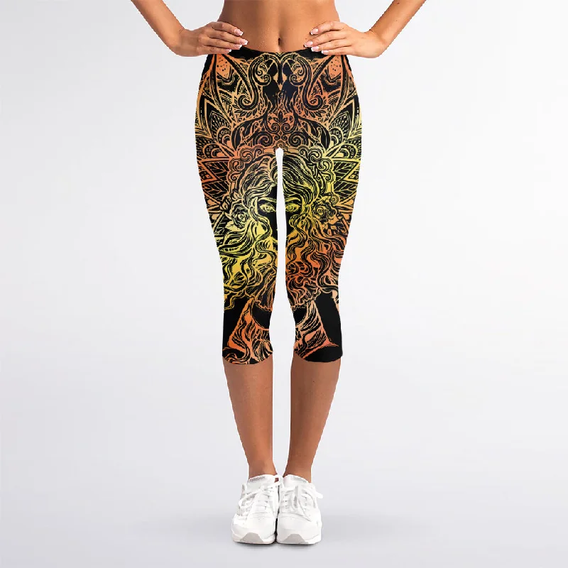 Midnight Madness Spiritual Girl Mandala Print Women's Capri Leggings