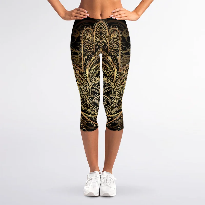 Markdowns Spiritual Hamsa Hand Of Fatima Print Women's Capri Leggings