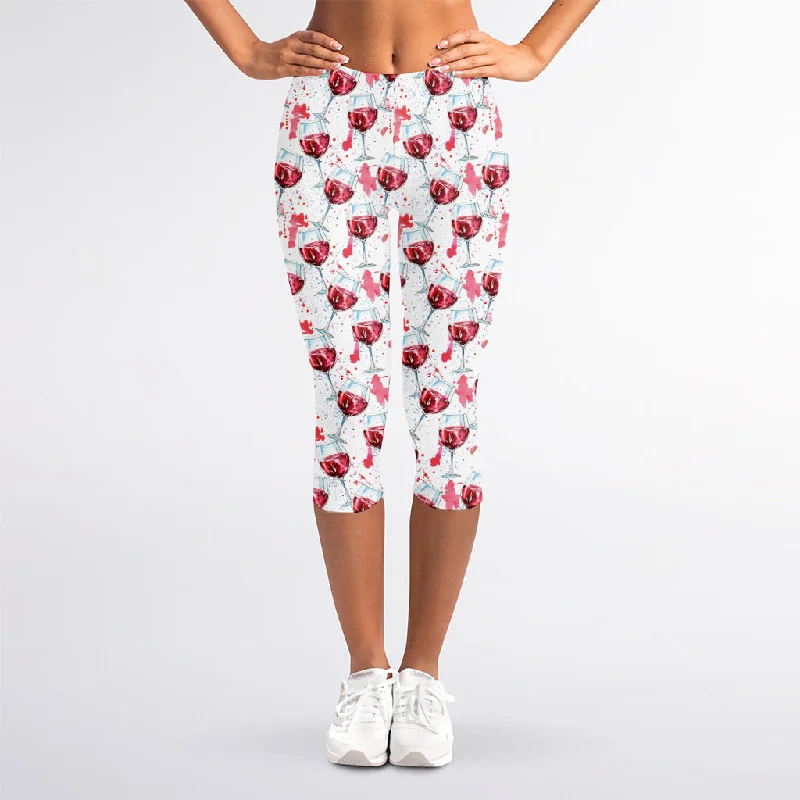 Great Deals Splash Wine Pattern Print Women's Capri Leggings