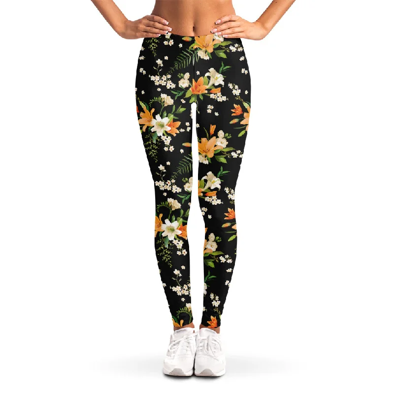 Limited Time Discount Spring Lily Flowers Pattern Print Women's Leggings