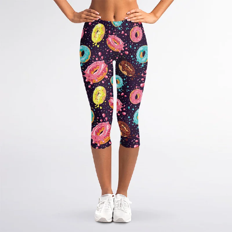 Don't Wait Sprinkles Donut Pattern Print Women's Capri Leggings