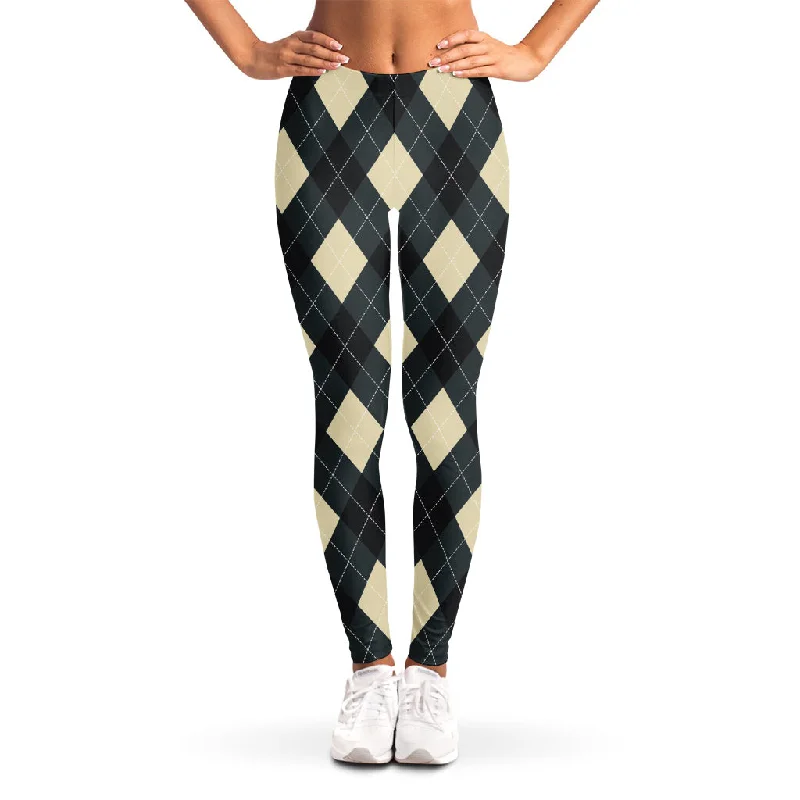 Instant Savings Spruce Blue And Beige Argyle Print Women's Leggings