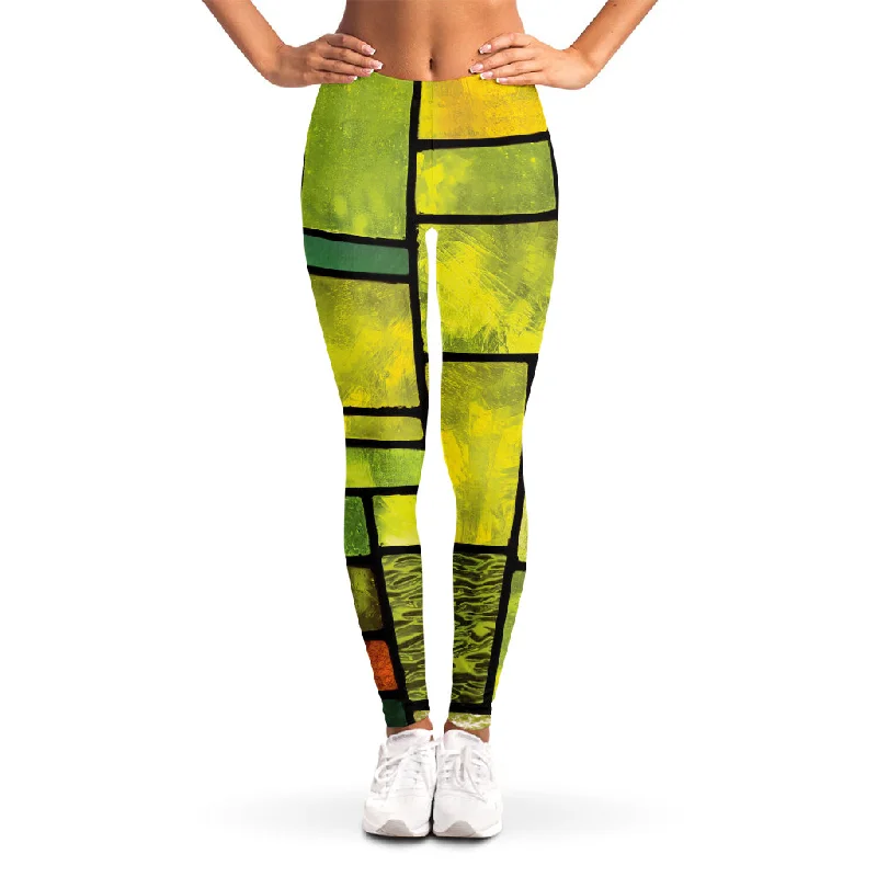 Customer Appreciation Sale Square Stained Glass Mosaic Print Women's Leggings