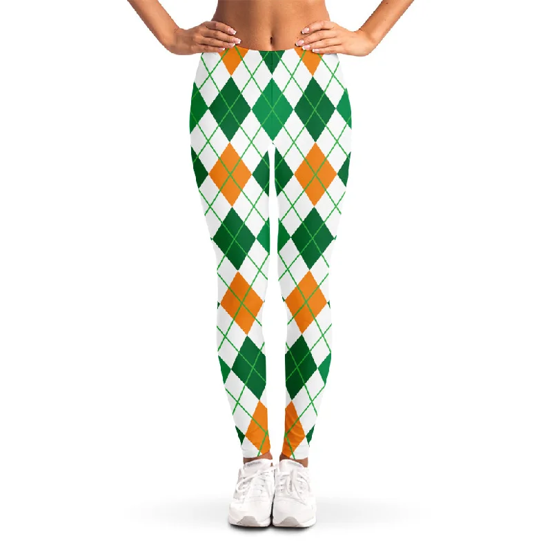 Weekend Flash Sale St Patrick's Day Argyle Pattern Print Women's Leggings