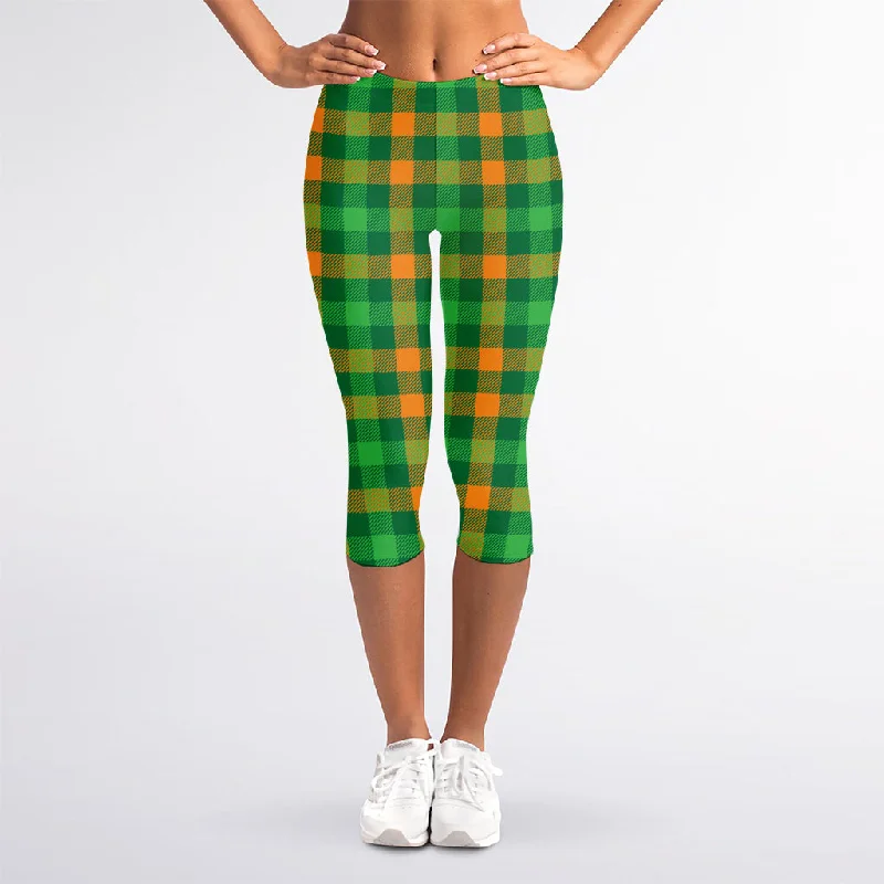 Online Specials St. Patrick's Day Buffalo Check Print Women's Capri Leggings