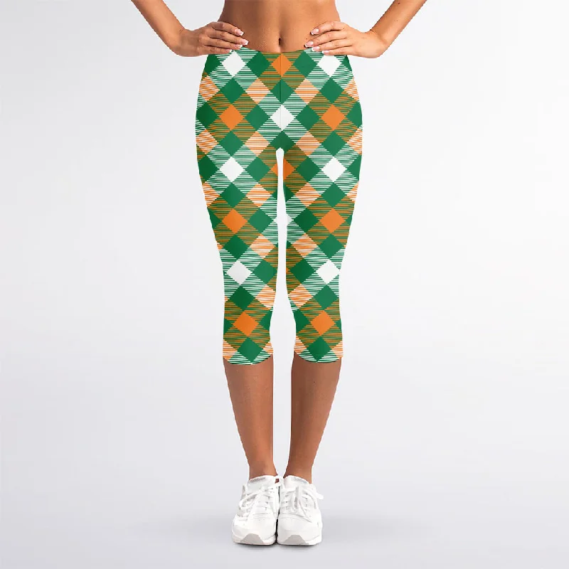 Daily Specials St. Patrick's Day Plaid Pattern Print Women's Capri Leggings