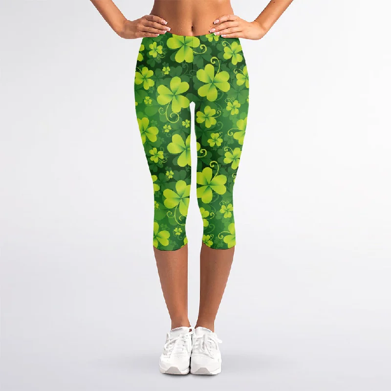Fantastic Deals St. Patrick's Day Shamrock Pattern Print Women's Capri Leggings