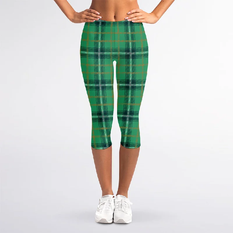 Big Savings St. Patrick's Day Tartan Pattern Print Women's Capri Leggings