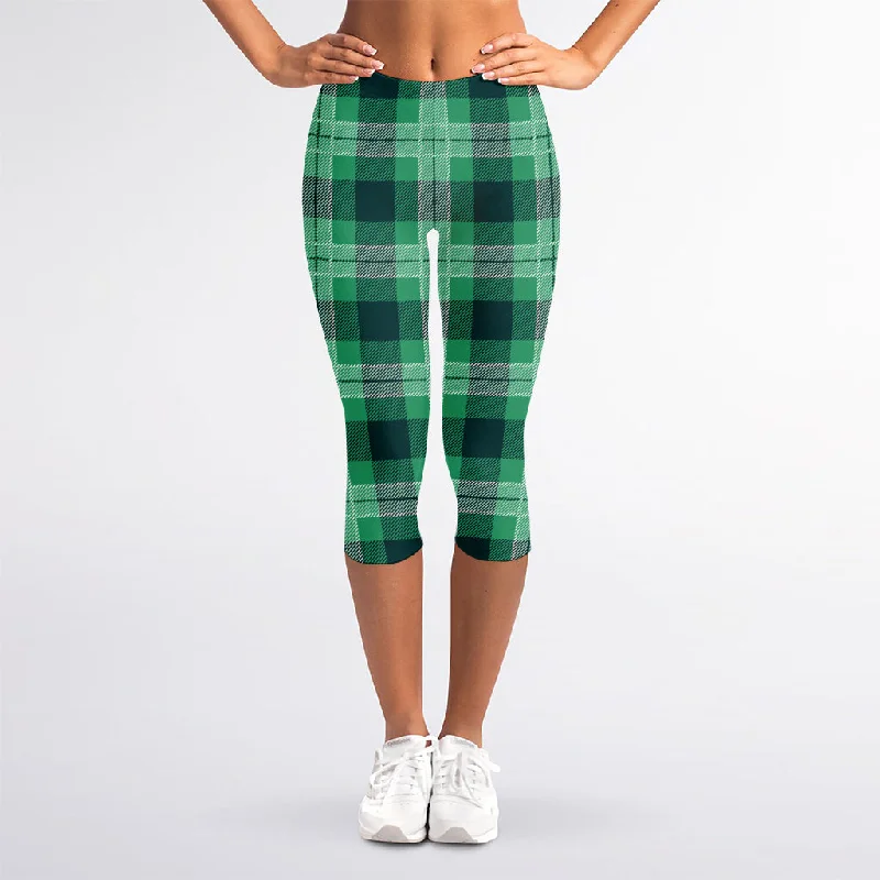 Discount Mania St. Patrick's Day Tartan Print Women's Capri Leggings