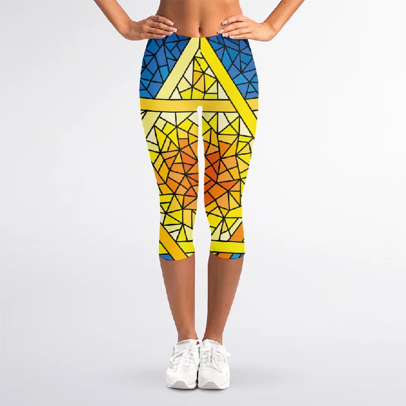 Super Bargain Stained Glass Star of David Print Women's Capri Leggings