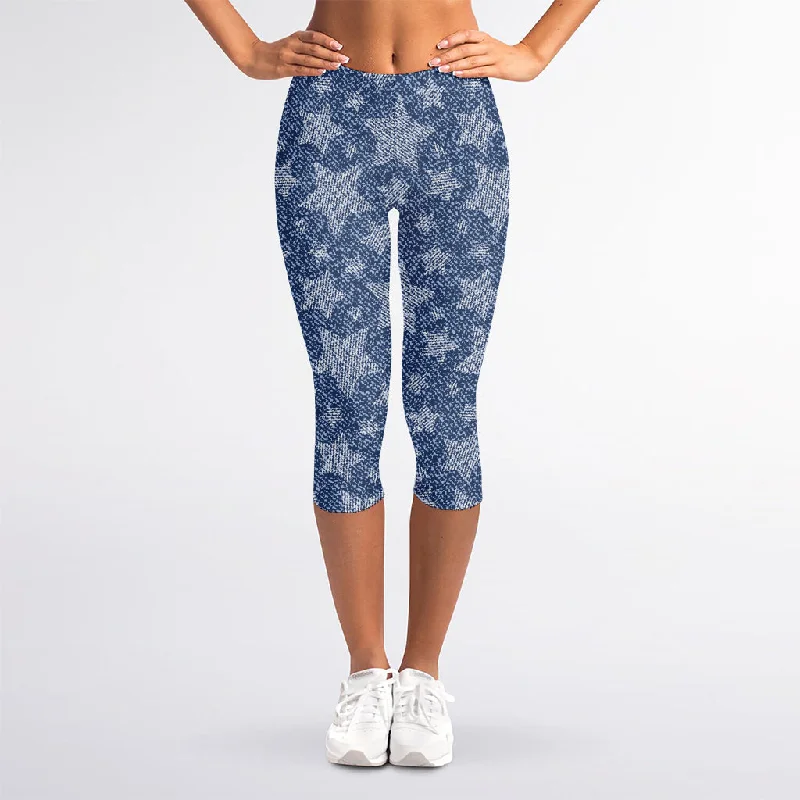 TIME-Limited Offer Star Denim Jeans Pattern Print Women's Capri Leggings