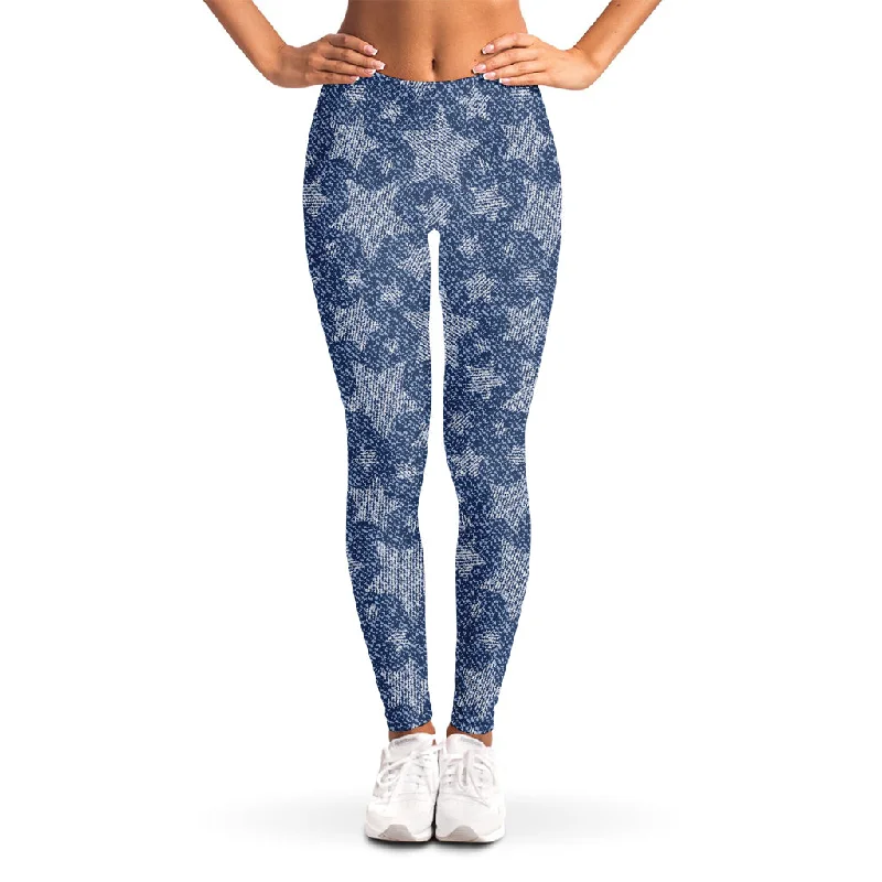 Best Seller Star Denim Jeans Pattern Print Women's Leggings