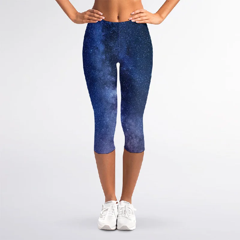 Take Advantage Stars Night Milky Way Print Women's Capri Leggings