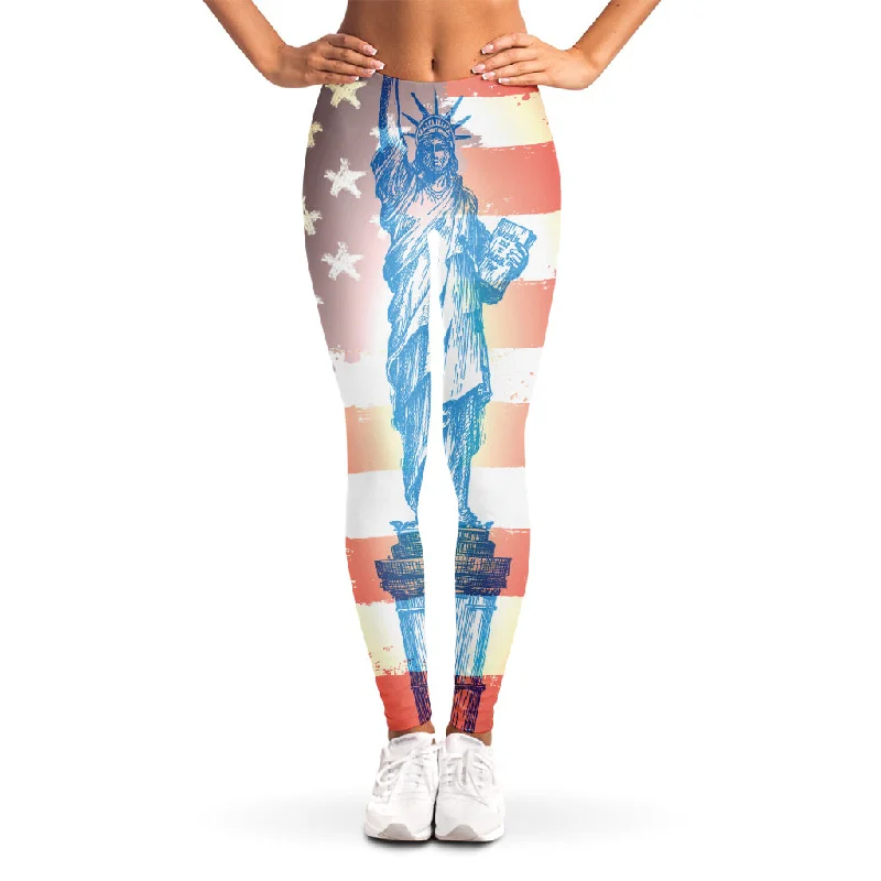 Unbeatable Prices Statue of Liberty USA Flag Print Women's Leggings