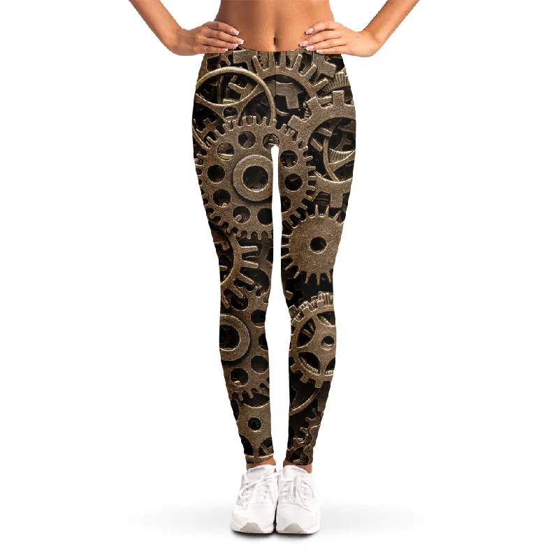 Super Sale Steampunk Brass Gears And Cogs Print Women's Leggings