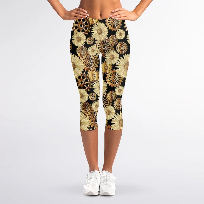 Price Rollback Steampunk Chamomile Pattern Print Women's Capri Leggings