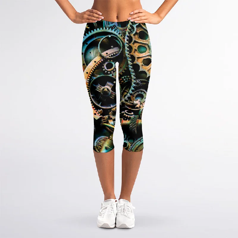 Instant Discount Steampunk Cogs And Gears Print Women's Capri Leggings