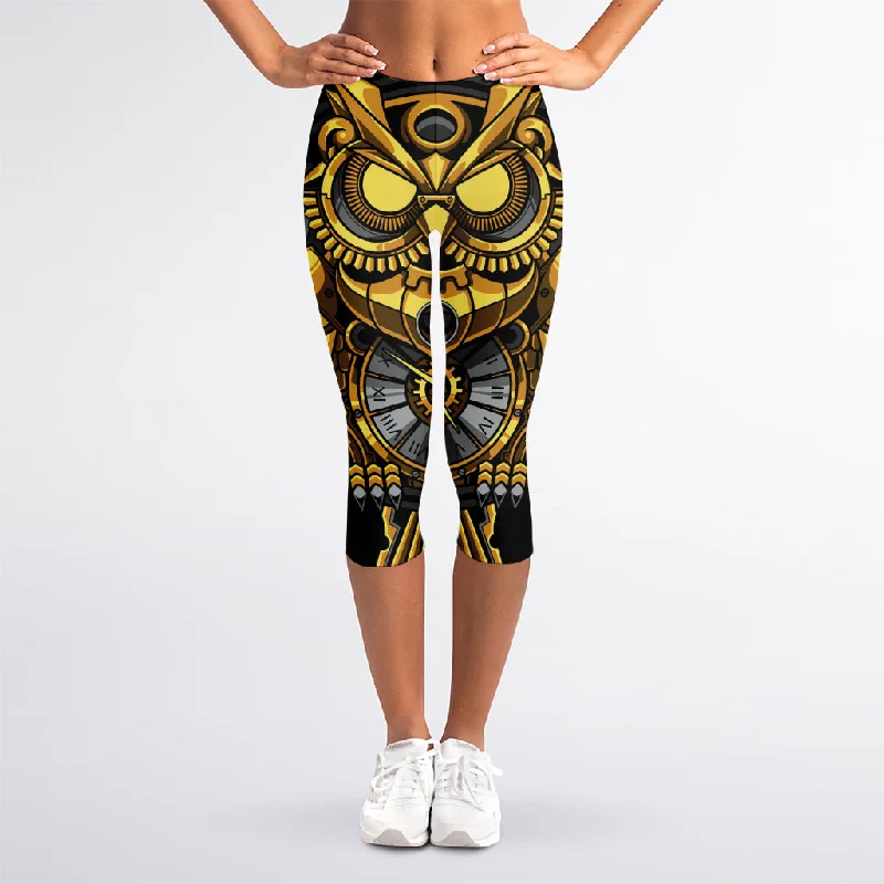 Best Bargains Steampunk Owl Print Women's Capri Leggings