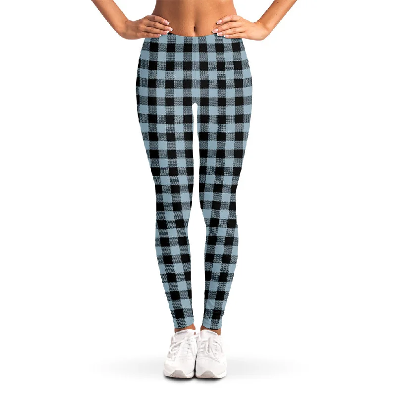 Crazy Deals Steel Blue And Black Buffalo Check Print Women's Leggings