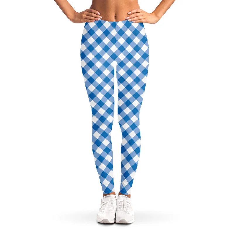 Huge Discounts Steel Blue And White Gingham Print Women's Leggings