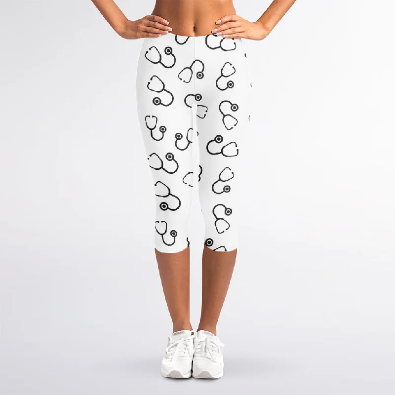 Bonus Savings Stethoscope Sign Pattern Print Women's Capri Leggings