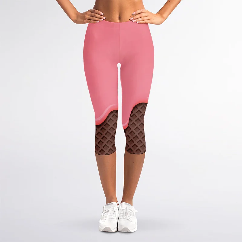 Savings Spectacular Strawberry Ice Cream Melted Print Women's Capri Leggings