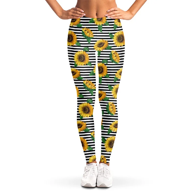 Bargain Prices Stripe Sunflower Pattern Print Women's Leggings