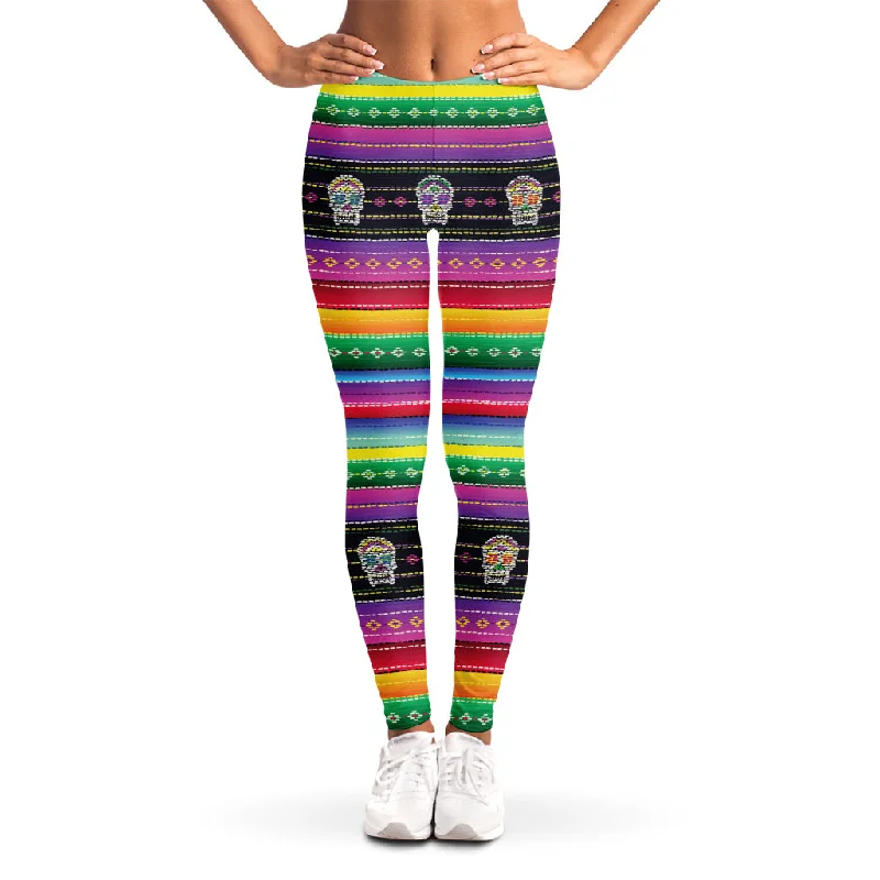 Price Drop Sugar Skull Mexican Serape Pattern Print Women's Leggings
