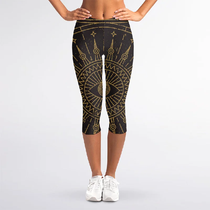 Inventory Reduction Sun All Seeing Eye Print Women's Capri Leggings