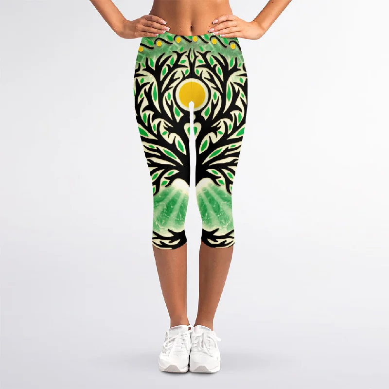 Exclusive Preview Sun And Moon Yggdrasil Print Women's Capri Leggings