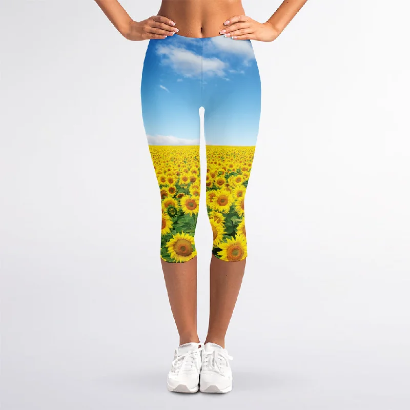 Referral Discount Sunflower Field Print Women's Capri Leggings