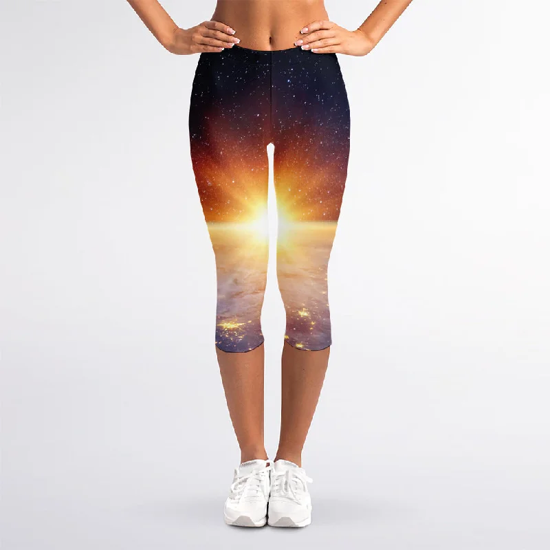 Special Promotion Sunrise Earth Print Women's Capri Leggings