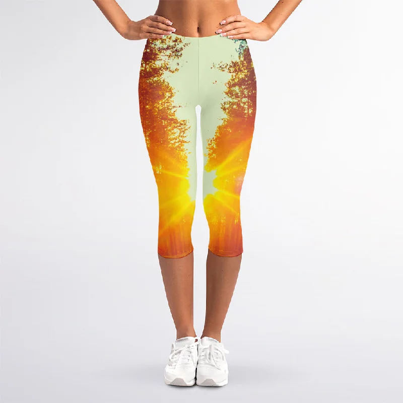 Don’t Miss Out Sunrise Forest Print Women's Capri Leggings