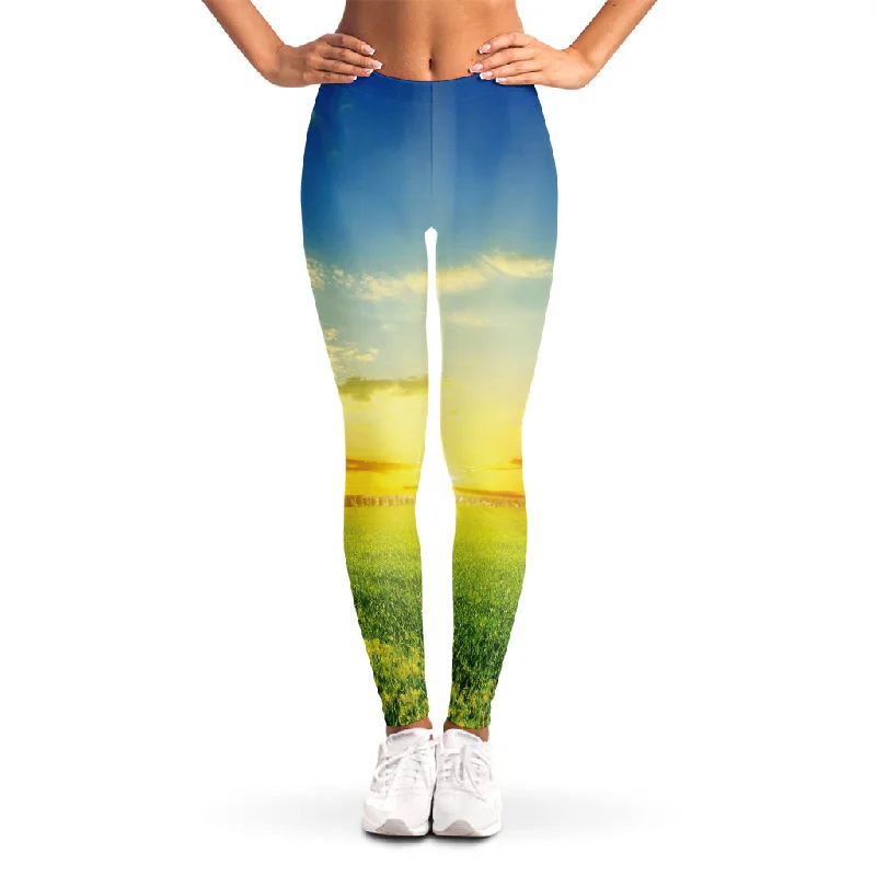 Super Deal Sunrise Meadow Print Women's Leggings