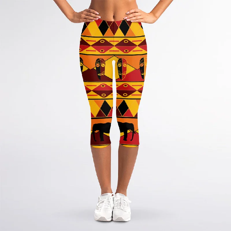 Seasonal Sale Sunset African Tribal Pattern Print Women's Capri Leggings