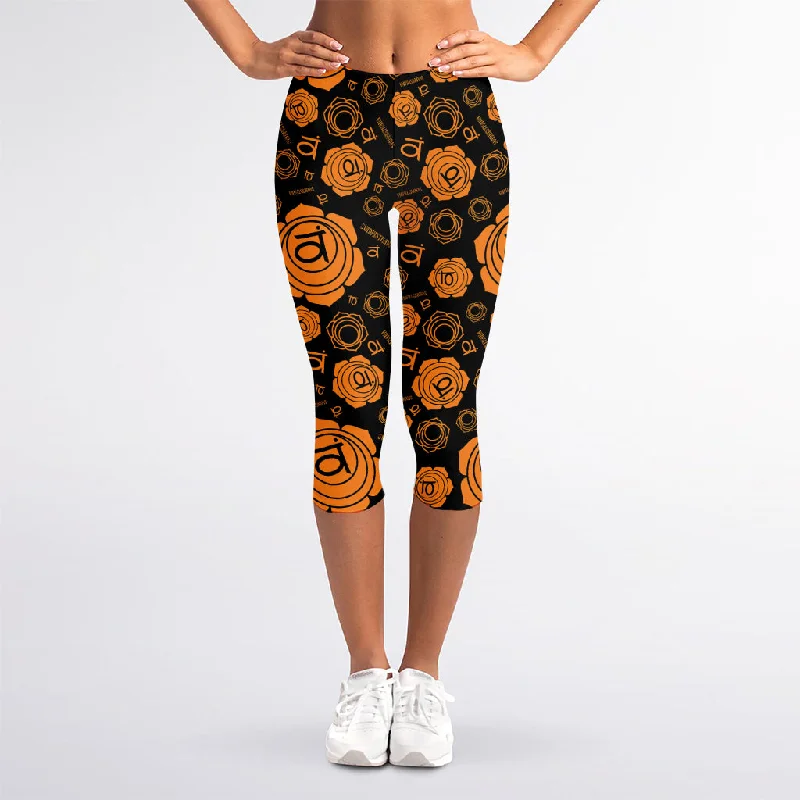 Super Deal Swadhisthana Chakra Pattern Print Women's Capri Leggings