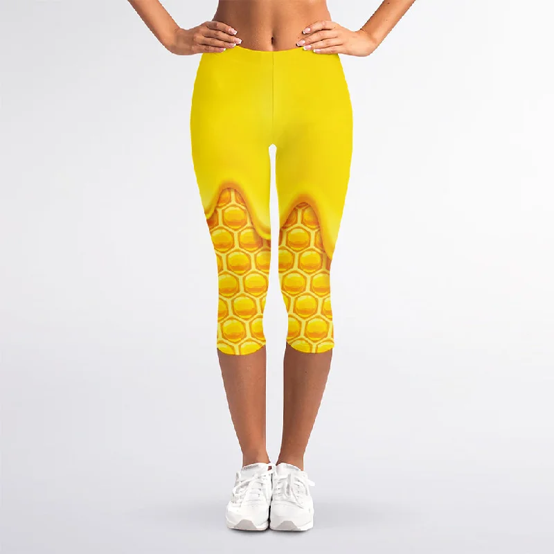 Lowest Price Sweet Honey Honeycomb Print Women's Capri Leggings