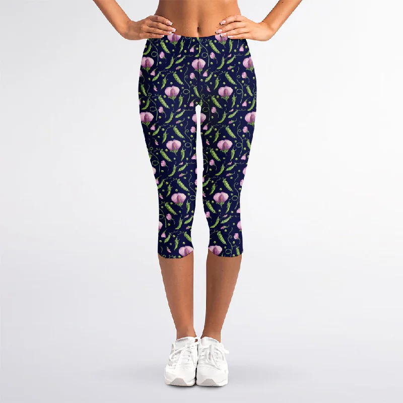 Low Prices Sweet Pea Floral Pattern Print Women's Capri Leggings
