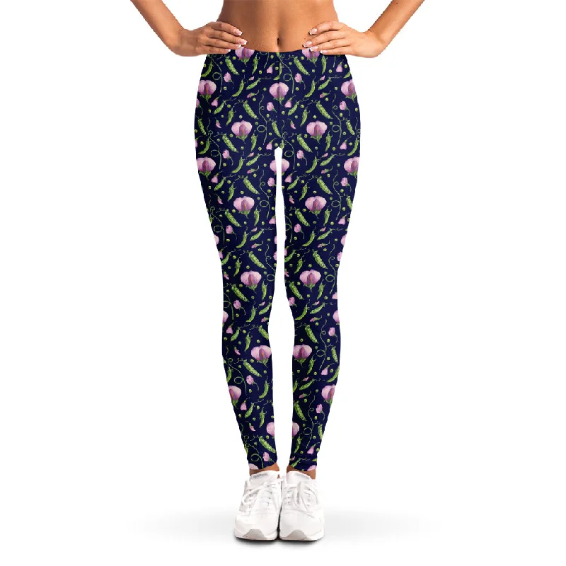 Super Sale Sweet Pea Floral Pattern Print Women's Leggings