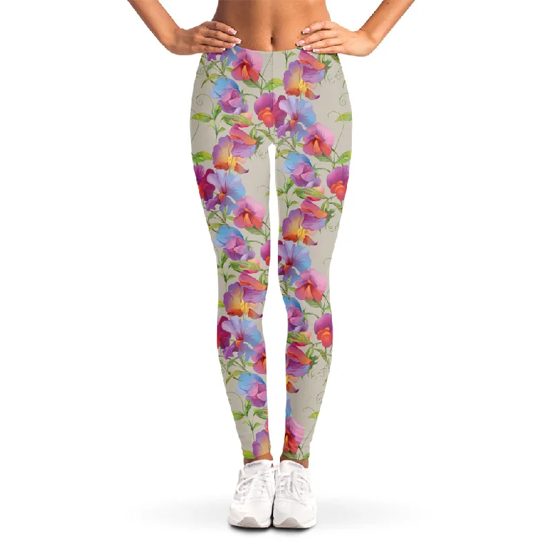 Closeout Sale Sweet Pea Flower Pattern Print Women's Leggings