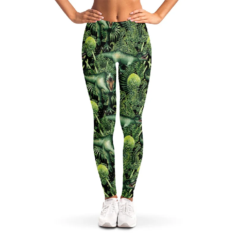 Customer Appreciation Sale T-Rex Dinosaur And Jurassic Plants Print Women's Leggings